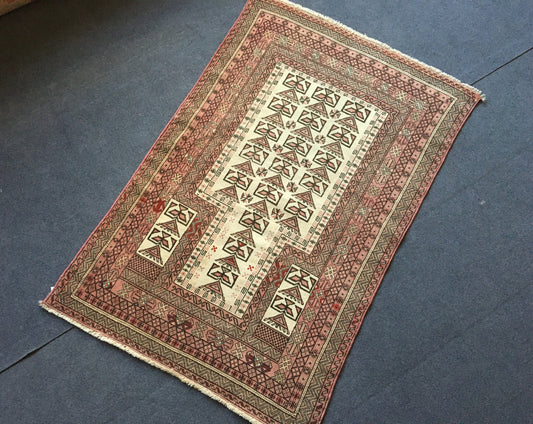 3x4 feet handmade scandinavian motif natural wool rugs, vintage muted color turkish rug, etnique kitchen area rug, medium size bedroom rugs