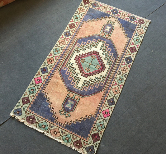 3x5 feet small turkish rug, natural vintage wool rug, entryway medium size rug, bedroom turkish rug, faded blue oushak kitchen floor rugs