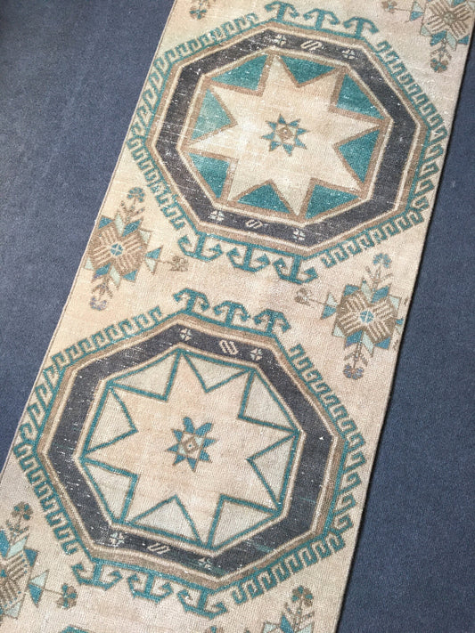 3x12 feet vintage runner rug, handmade faded color runner, wool runner, entryway floor runner