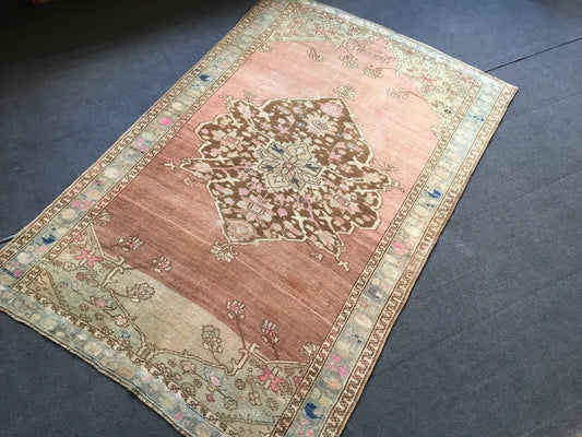4x6 feet turkish living room wide rug, handmade antique muted color area rug, hallway vintage large rug, big size wool oushak natural rugs