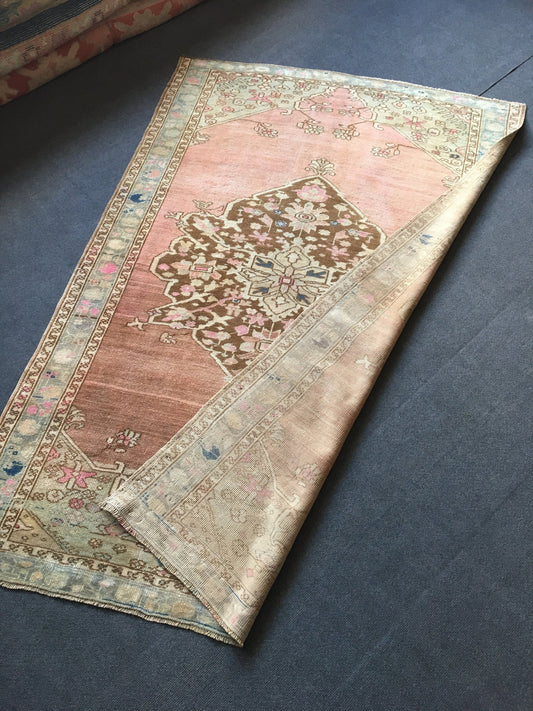 4x6 feet turkish living room wide rug, handmade antique muted color area rug, hallway vintage large rug, big size wool oushak natural rugs