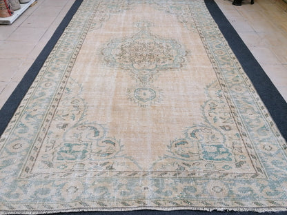 6x10 large vintage rug, rustic oushak rug, distressed turkish handmade