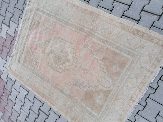 4.5 x 6 feet faded vintage turkish rug, oushak kitchen area wool rug, living room floor rug, handmade
