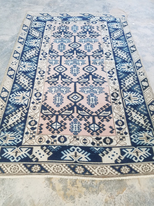4x6 feet blue anatolian oushak rug, turkish rug, vintage rug, handmade wool rug,