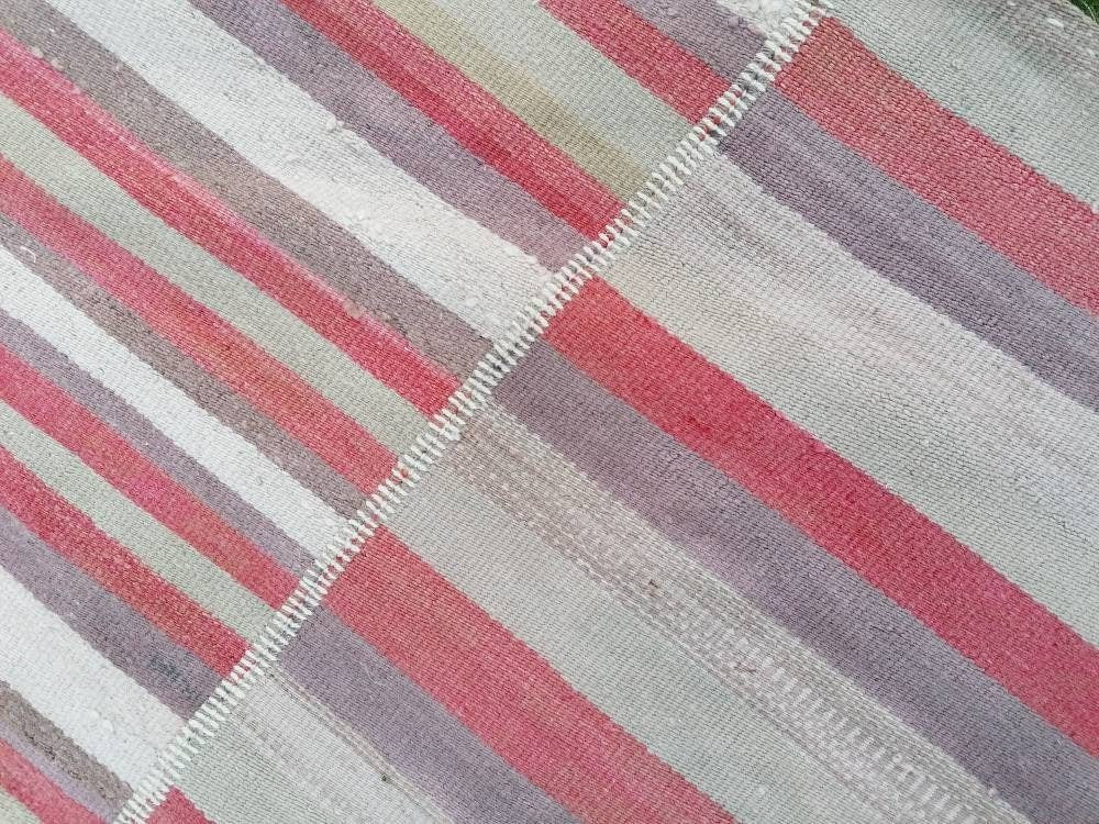 7 x 9.5 feet oversize wool kilim, pastel stripe rug, handmade rug living room, turkish