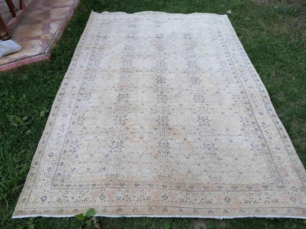 6.5 x 9.5 feet vintage area rug, large handmade rug, wool oushak