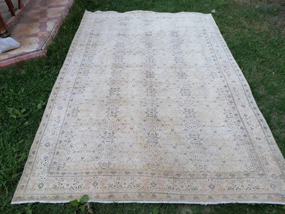 6.5 x 9.5 feet vintage area rug, large handmade rug, wool oushak