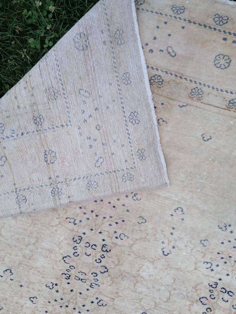 6.5 x 9.5 feet vintage area rug, large handmade rug, wool oushak