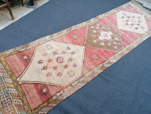 3.7 x 13 oushak runner rug, vintage runner, handmade runner, turkish rug,