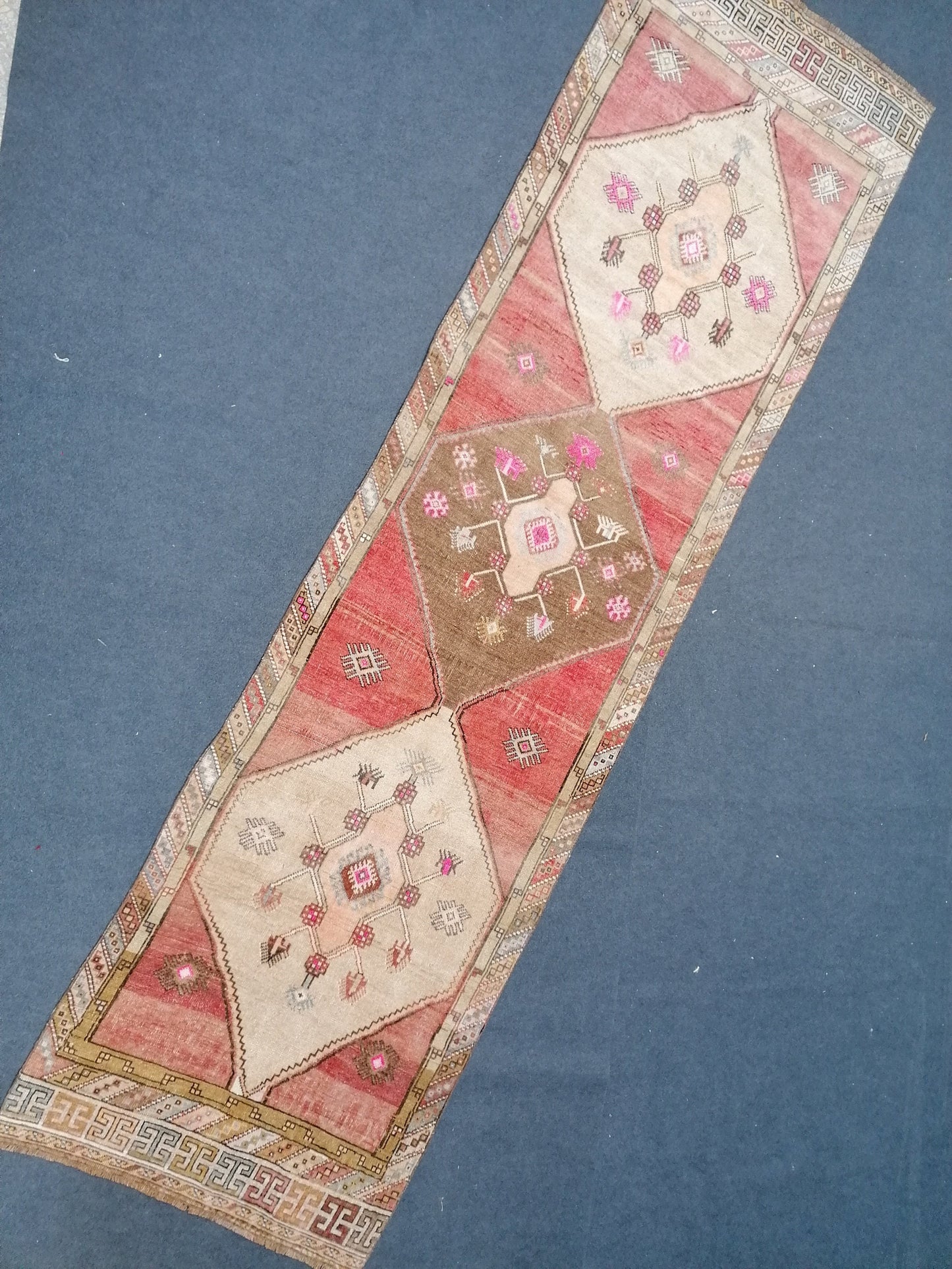 3.7 x 13 oushak runner rug, vintage runner, handmade runner, turkish rug,