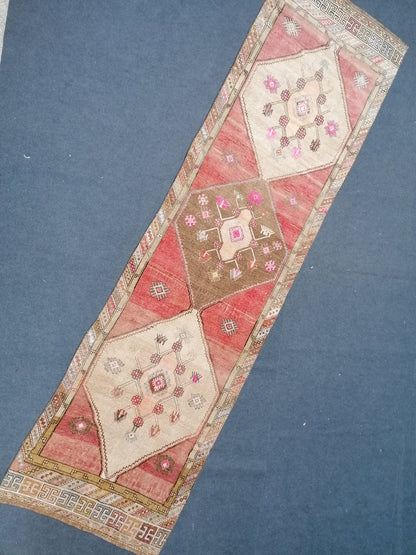 3.7 x 13 oushak runner rug, vintage runner, handmade runner, turkish rug,