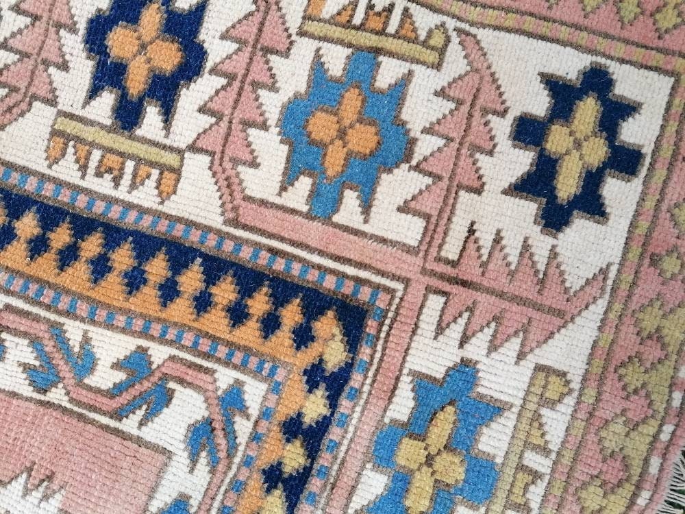 6.8 x 9.6 Turkish oushak wool rug  blue rug, vintage handmade rug