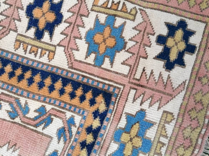 6.8 x 9.6 Turkish oushak wool rug  blue rug, vintage handmade rug