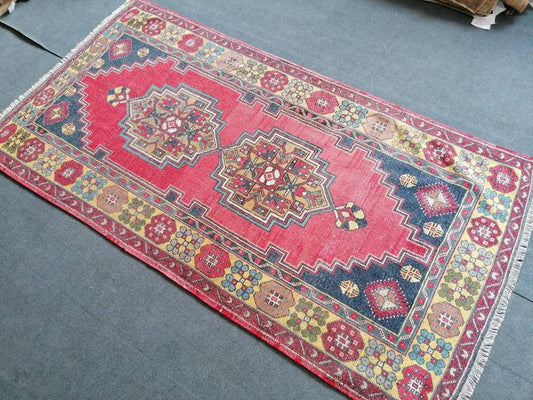 4x8 feet living room medium turkish rug, handmade red wool kitchen area rug, vintage bedroom floor rug, bedroom bohemian medium size rug