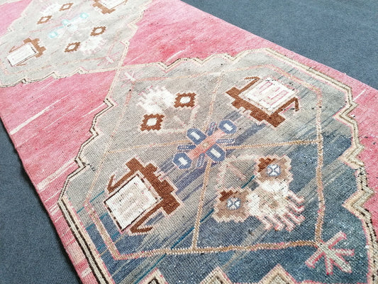 Pink runner rug 2.10 x 10.2 turkish vintage runner rug, hallway runner rug,kitchen runner rug
