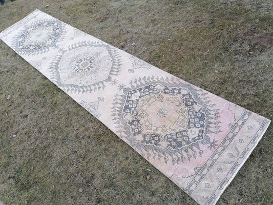 3 x 13 ft turkish long lounge runner rug, vintage oversize corridor oushak runner rug