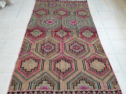 8.6 x 4.10 Flatwoven with embroidery rug turkish handmade rugs vintage turkish rug oushak rug, wool rug