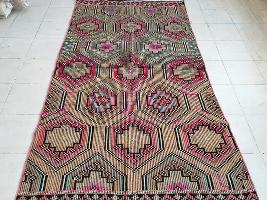 8.6 x 4.10 Flatwoven with embroidery rug turkish handmade rugs vintage turkish rug oushak rug, wool rug
