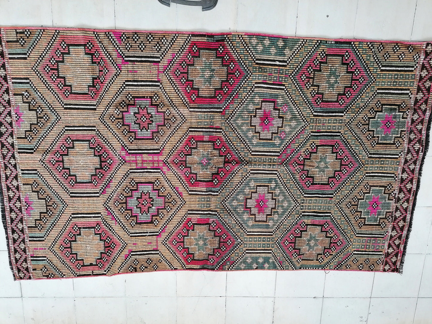 8.6 x 4.10 Flatwoven with embroidery rug turkish handmade rugs vintage turkish rug oushak rug, wool rug