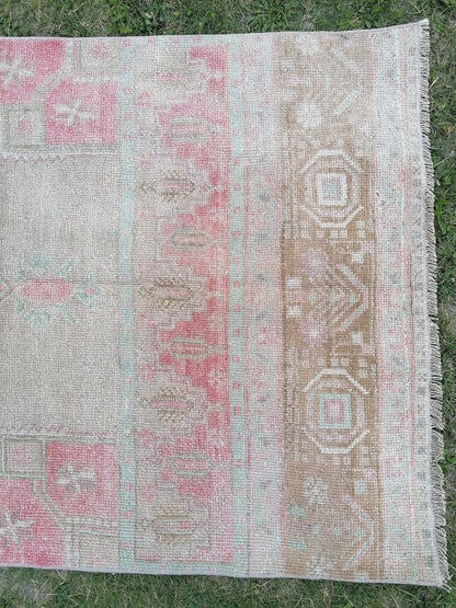 2.11 x 10.10 turkish runner wool rug, vintage runner rug, vintage oushak rug unique handmade