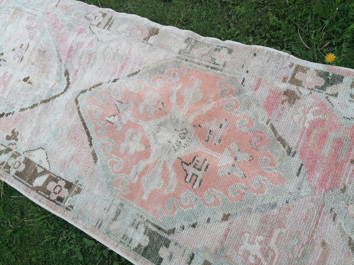 2.11 x 16.8 Oushak runner rug.  turkish oushak runner rug, vintage runner rug,