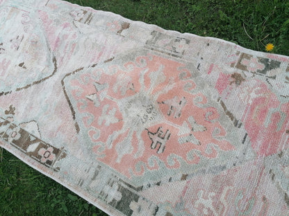2.11 x 16.8 Oushak runner rug.  turkish oushak runner rug, vintage runner rug,