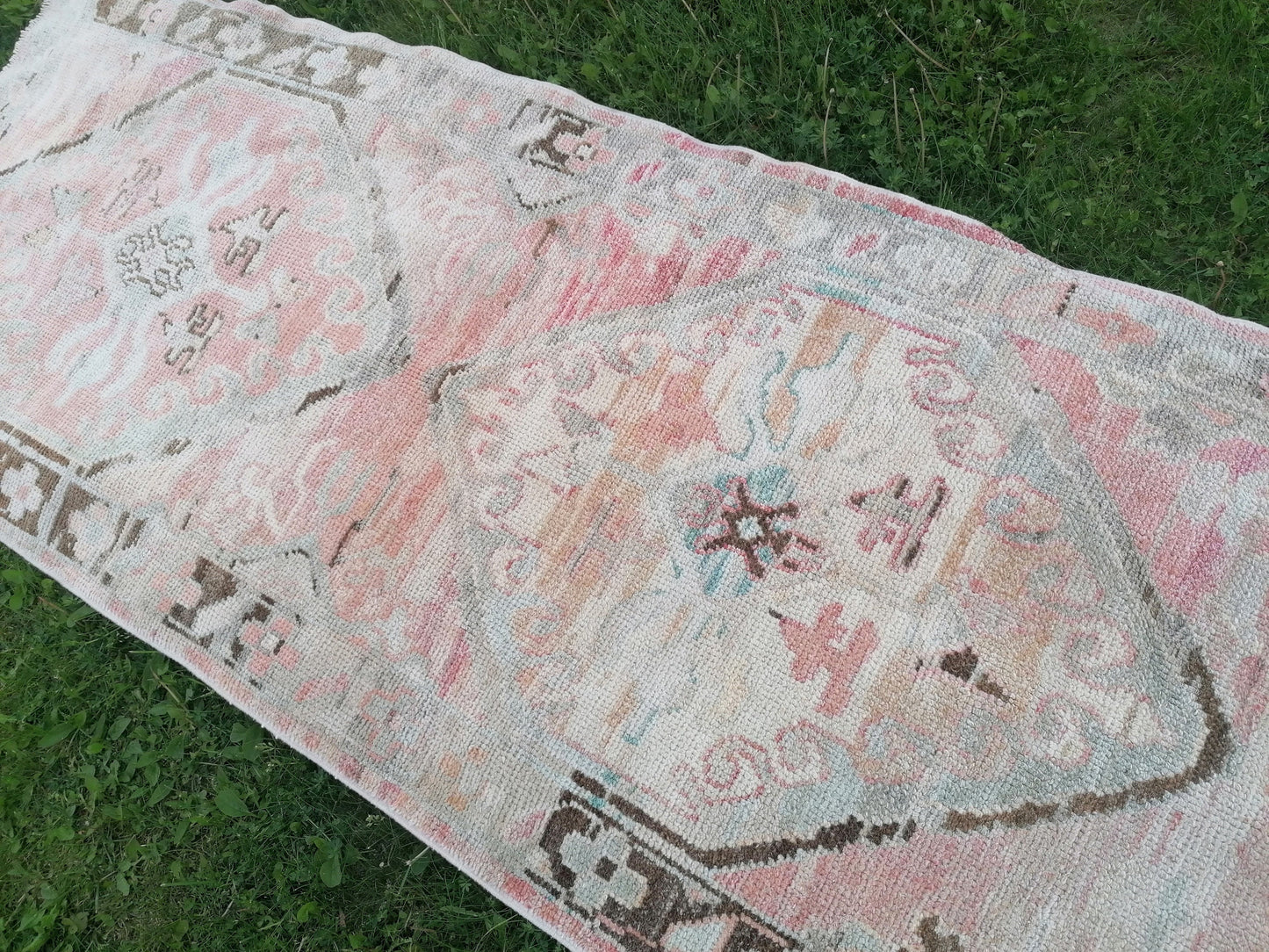 2.11 x 16.8 Oushak runner rug.  turkish oushak runner rug, vintage runner rug,