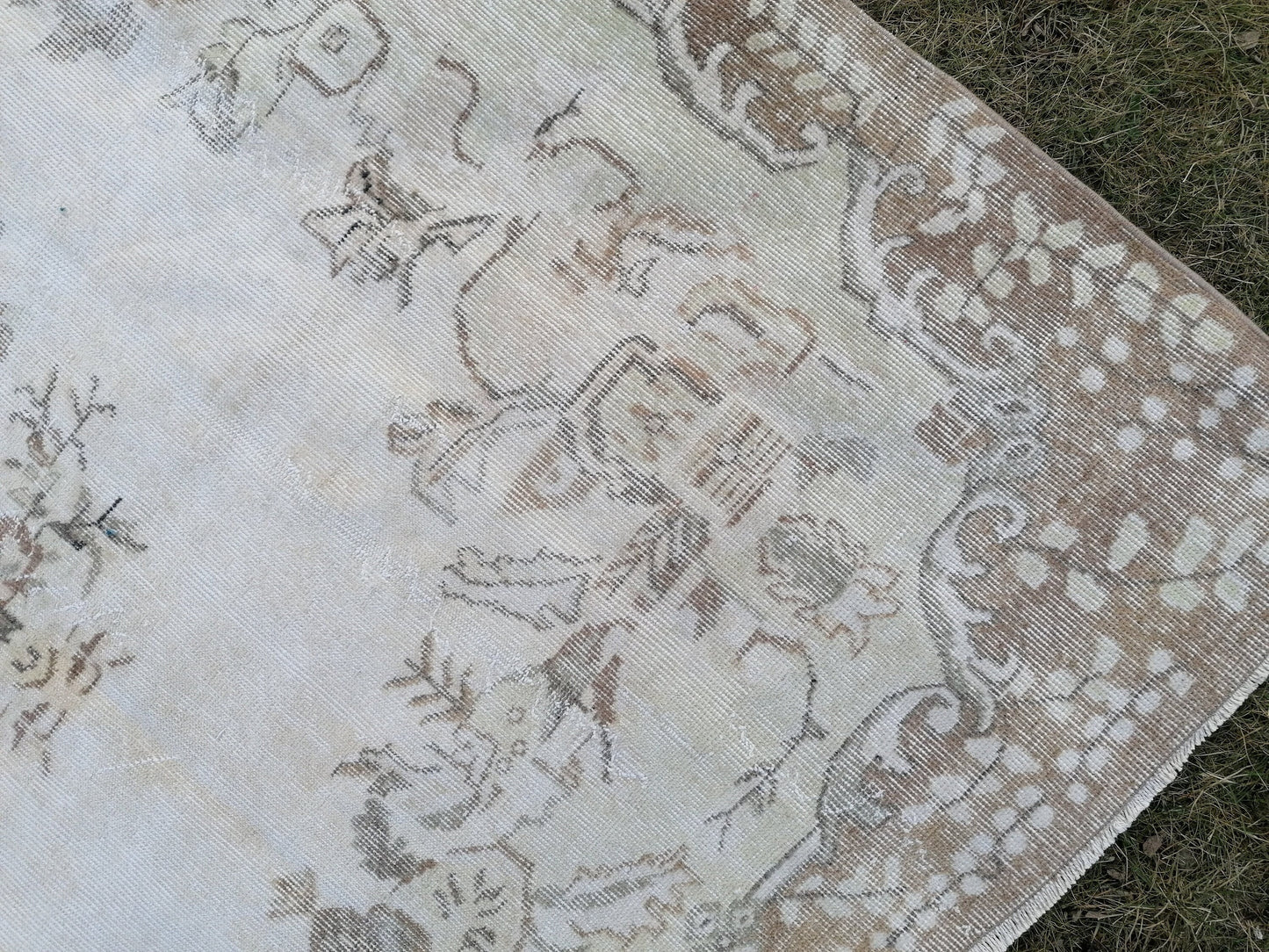 Faded oushak rug 6.2 x 10.4 muted turkısh rug, neutral vıntage oushak rug,