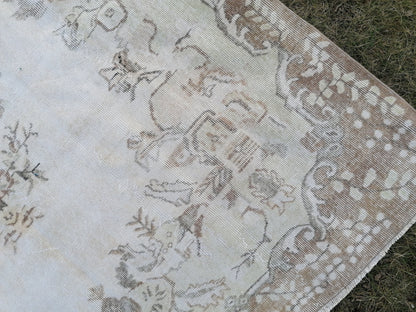Faded oushak rug 6.2 x 10.4 muted turkısh rug, neutral vıntage oushak rug,