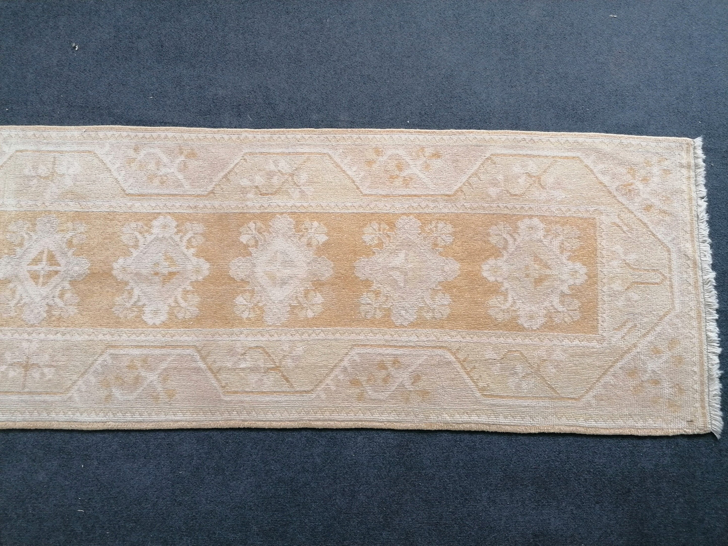 2.6 x 10.4 muted color runner rug, faded runner rug, turkish soft runner,