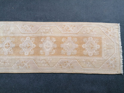 2.6 x 10.4 muted color runner rug, faded runner rug, turkish soft runner,