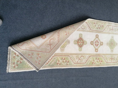 Pastel green  runner rug, 2.5 x 9.5 faded runner rug, turkish runner rug, vintage runner rug,