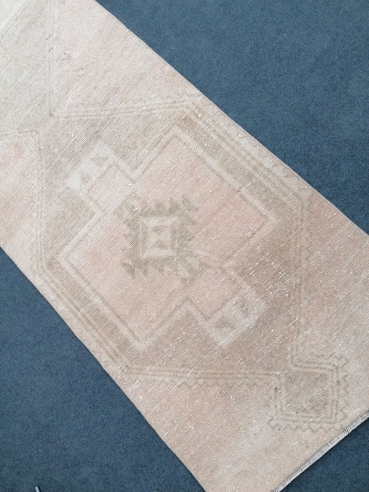 2.8 x 11.8 oushak runner rug, muted vintage runner rug, Neutral turkish runner rug, handmade rug