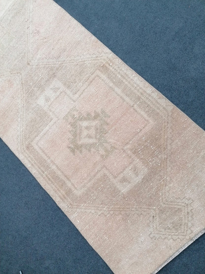 2.8 x 11.8 oushak runner rug, muted vintage runner rug, Neutral turkish runner rug, handmade rug