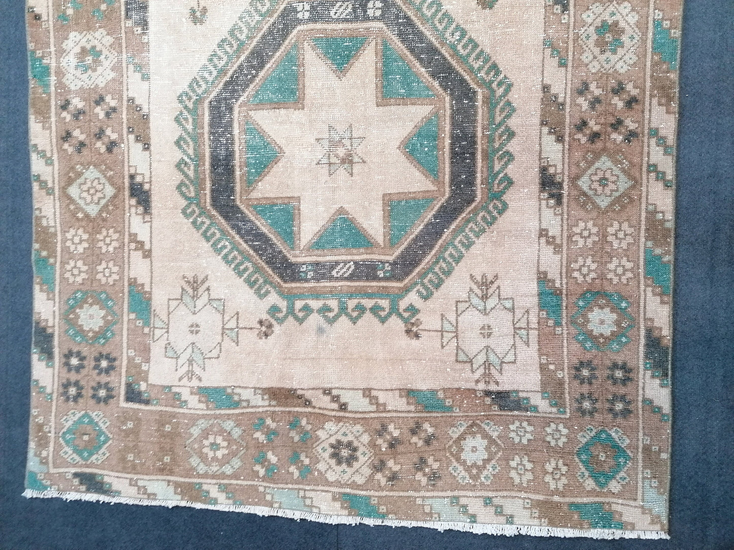4.8 x 12.7 oushak turkish runner rug, vintage turkish runner rug, oushak vintage rug,