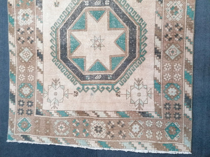 4.8 x 12.7 oushak turkish runner rug, vintage turkish runner rug, oushak vintage rug,