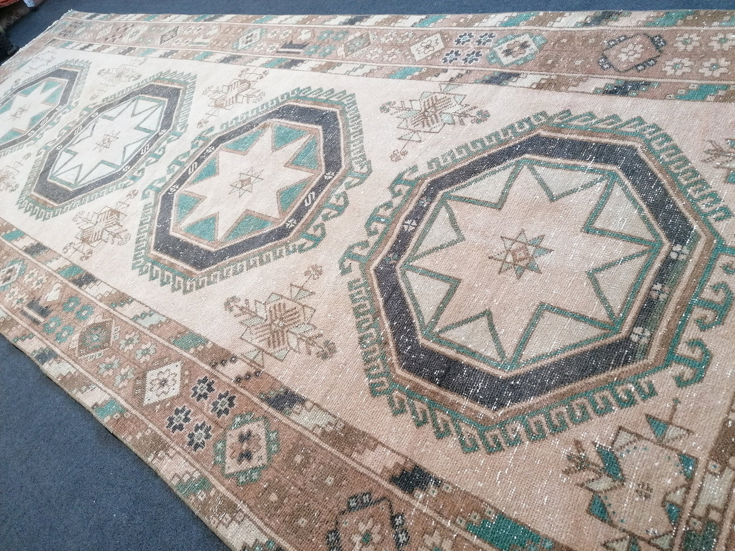 4.8 x 12.7 oushak turkish runner rug, vintage turkish runner rug, oushak vintage rug,