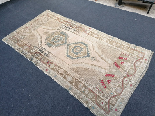 Faded rug, 4 x 8 pastel color rug, vintage turkish rug,oushak vintage rug,vintage rug,kitchen rug,