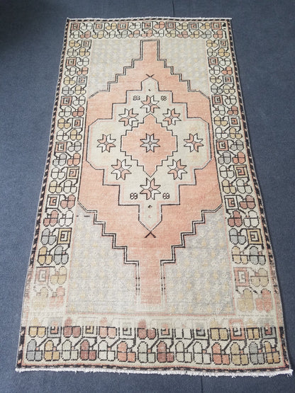 3.6 x 6.6 Pastel turkish rug, vintage area rug, oushak rug, wool rug,  handmade rug