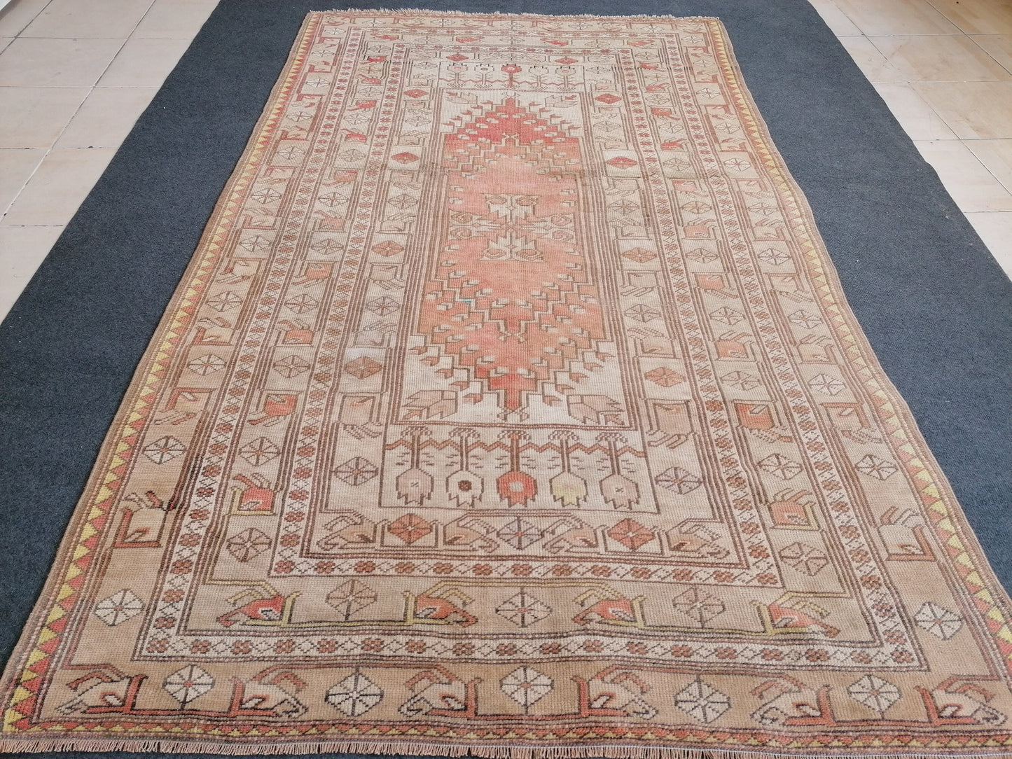 Turkish rug 4.5 x 7.8 distressed vintage rug, oushak handmade wool rug, old turkish rug