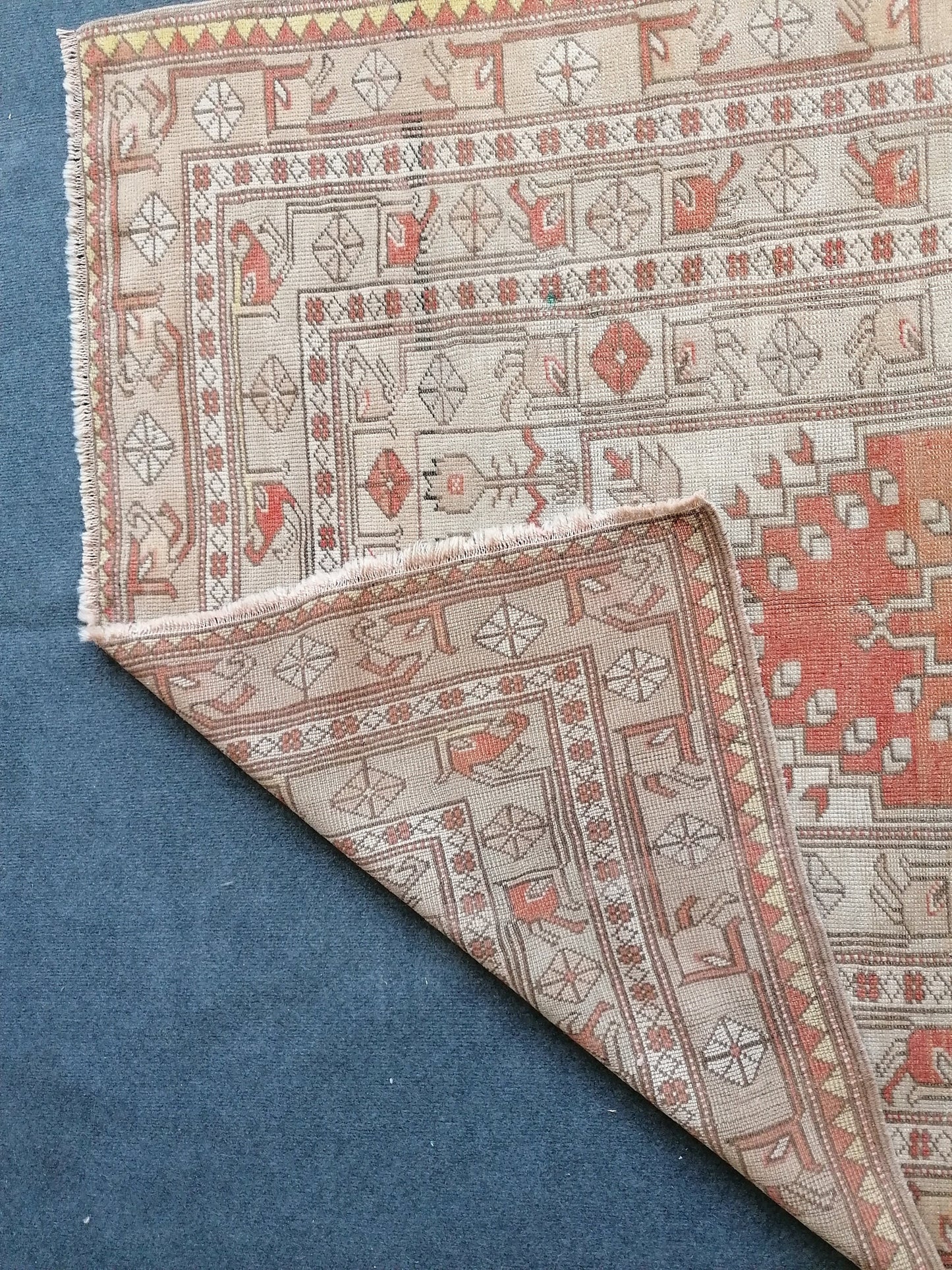Turkish rug 4.5 x 7.8 distressed vintage rug, oushak handmade wool rug, old turkish rug