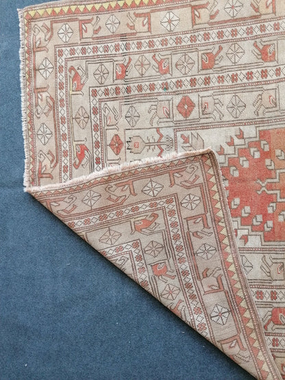 Turkish rug 4.5 x 7.8 distressed vintage rug, oushak handmade wool rug, old turkish rug
