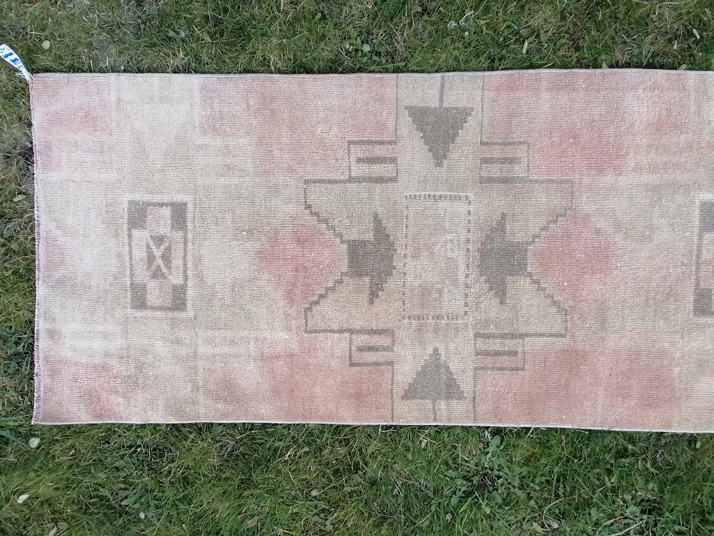 2.3 x 9 Vintage rug pastel vintage oushak rug, faded unique handmade runner rug,