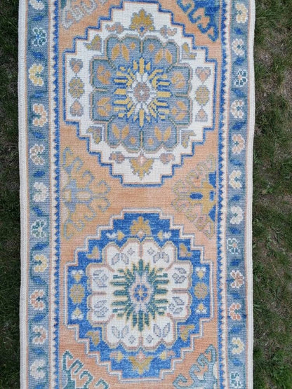 2.10 x 10.7 oushak turkish wool runner rug, oushak handmade rug, living room rug,