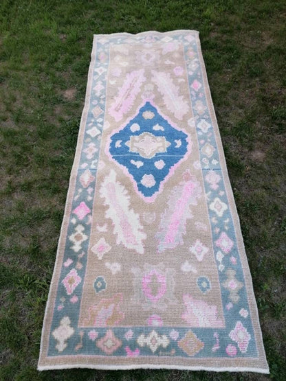 3 x 8.5 oushak turkish wool runner rug, oushak handmade rug, living room rug,