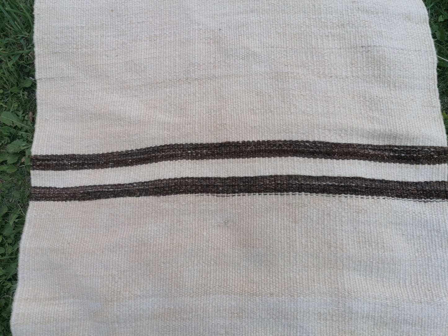 2 x 15 neutral flatweave runner rug, woven handmade wool runner, long stripe kilim runner rug