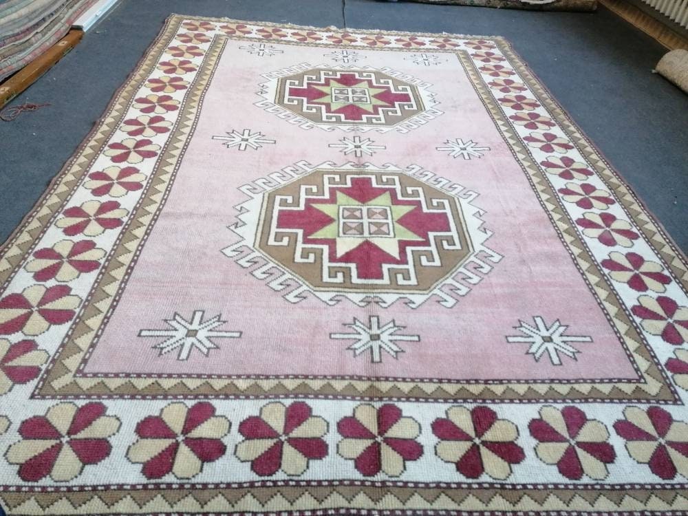 6.7 x 9.4 large wool rug, oushak hand made rug, Hand-knotted rug, living room rug