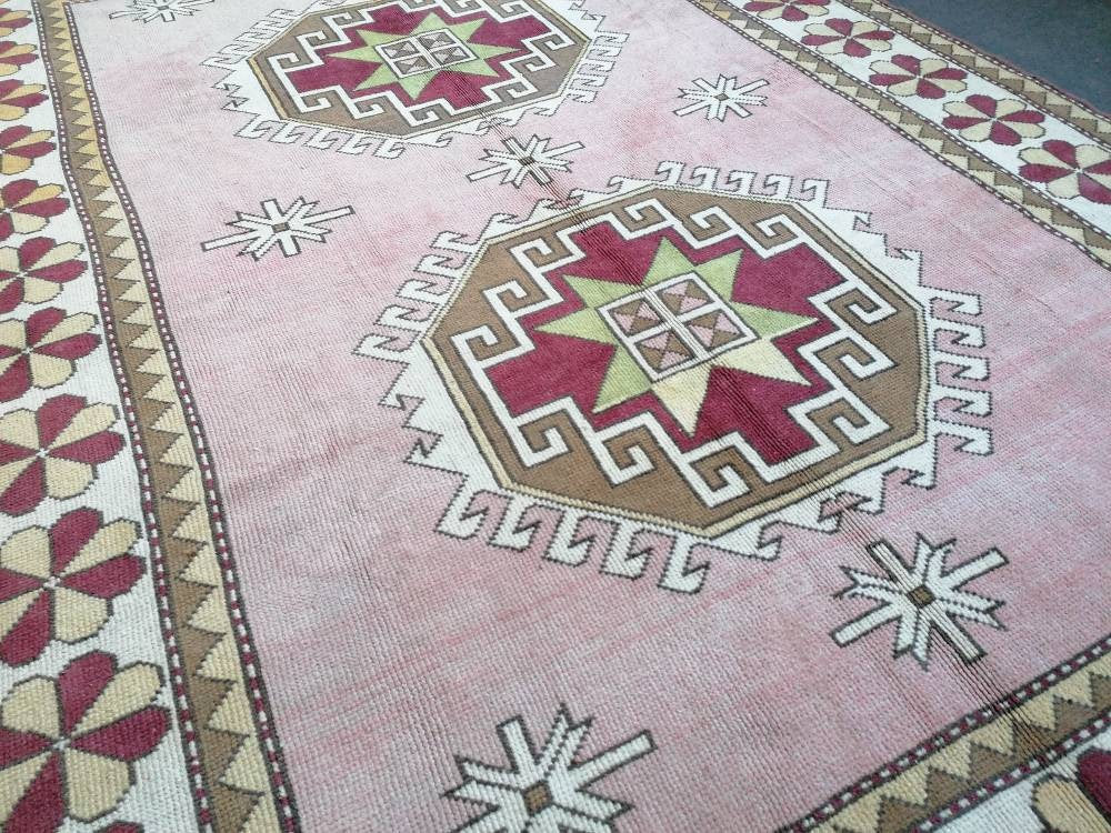 6.7 x 9.4 large wool rug, oushak hand made rug, Hand-knotted rug, living room rug
