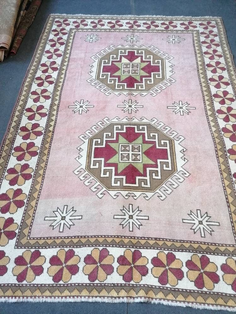 6.7 x 9.4 large wool rug, oushak hand made rug, Hand-knotted rug, living room rug