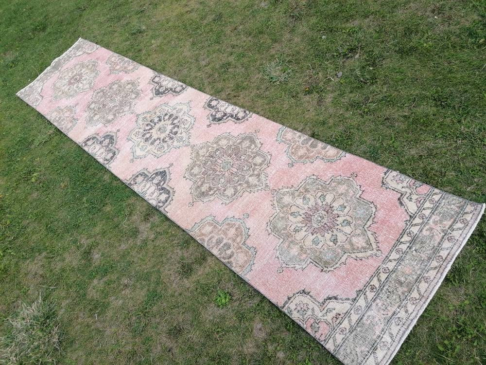 Vintage wool runner 2.10 x 12.7 hallway oushak runner, distressed turkish handmade runner, kitchen runner rug, entery rug